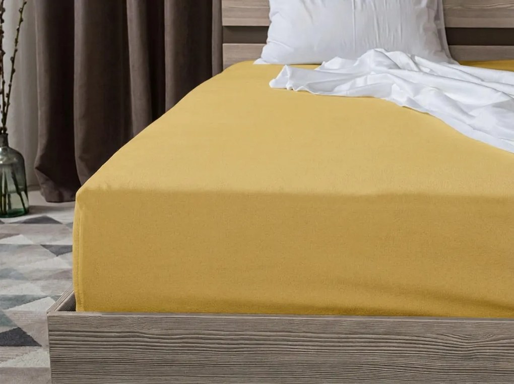 Cearsaf jersey BASIC galben 90 x 200 cm