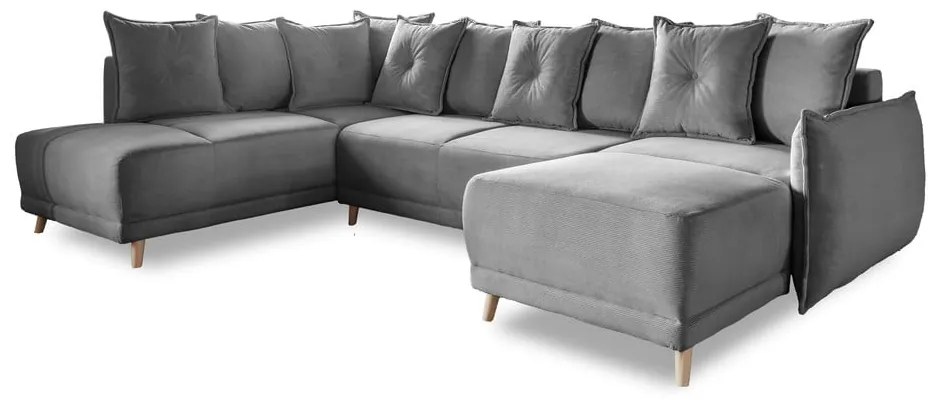 Colțar gri extensibil cu tapițerie din catifea reiată (colț stânga/în formă de "U") Lazy Lukka – Miuform