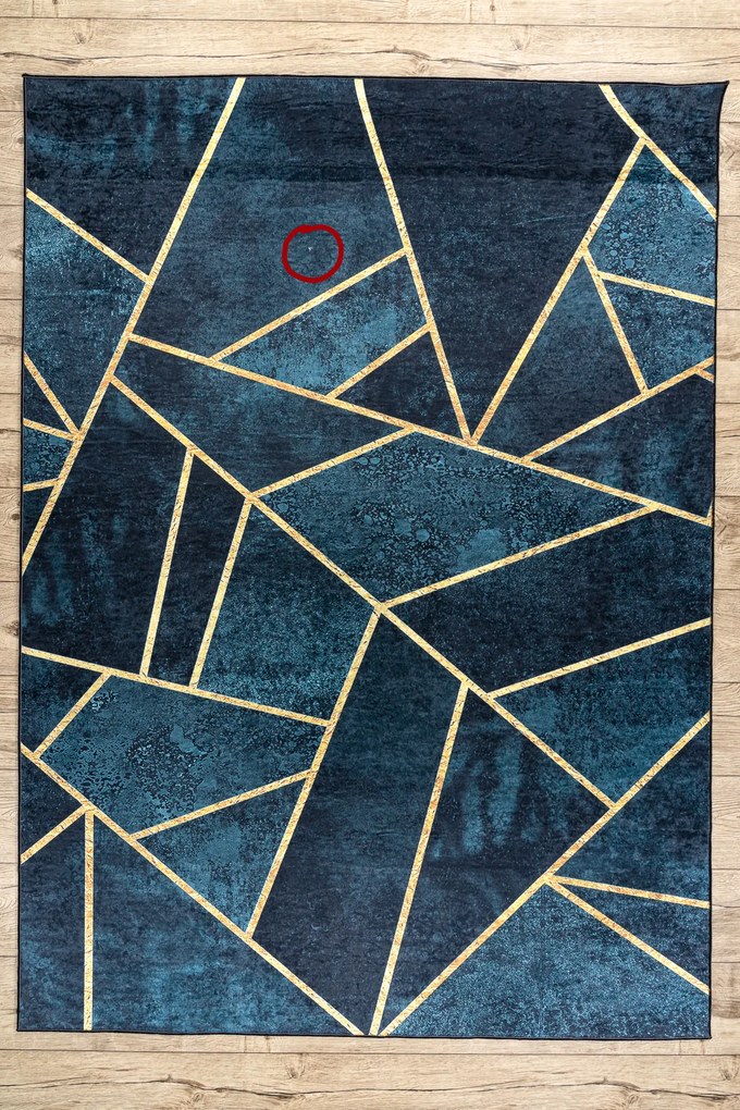 ANDRE 1173 covor lavabil mozaic, geometric anti-alunecare - turcoaz / aur - SECUNDAR-COTATI PRODUSUL