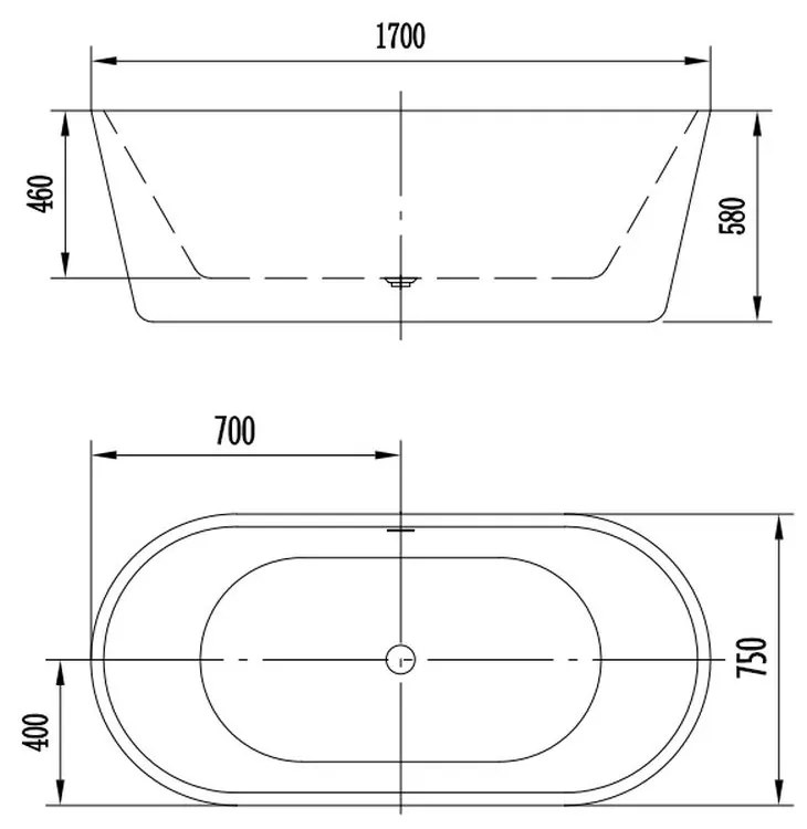 Cada baie freestanding 170 x 75 cm Florida, Denisa P-170 1700x750 mm