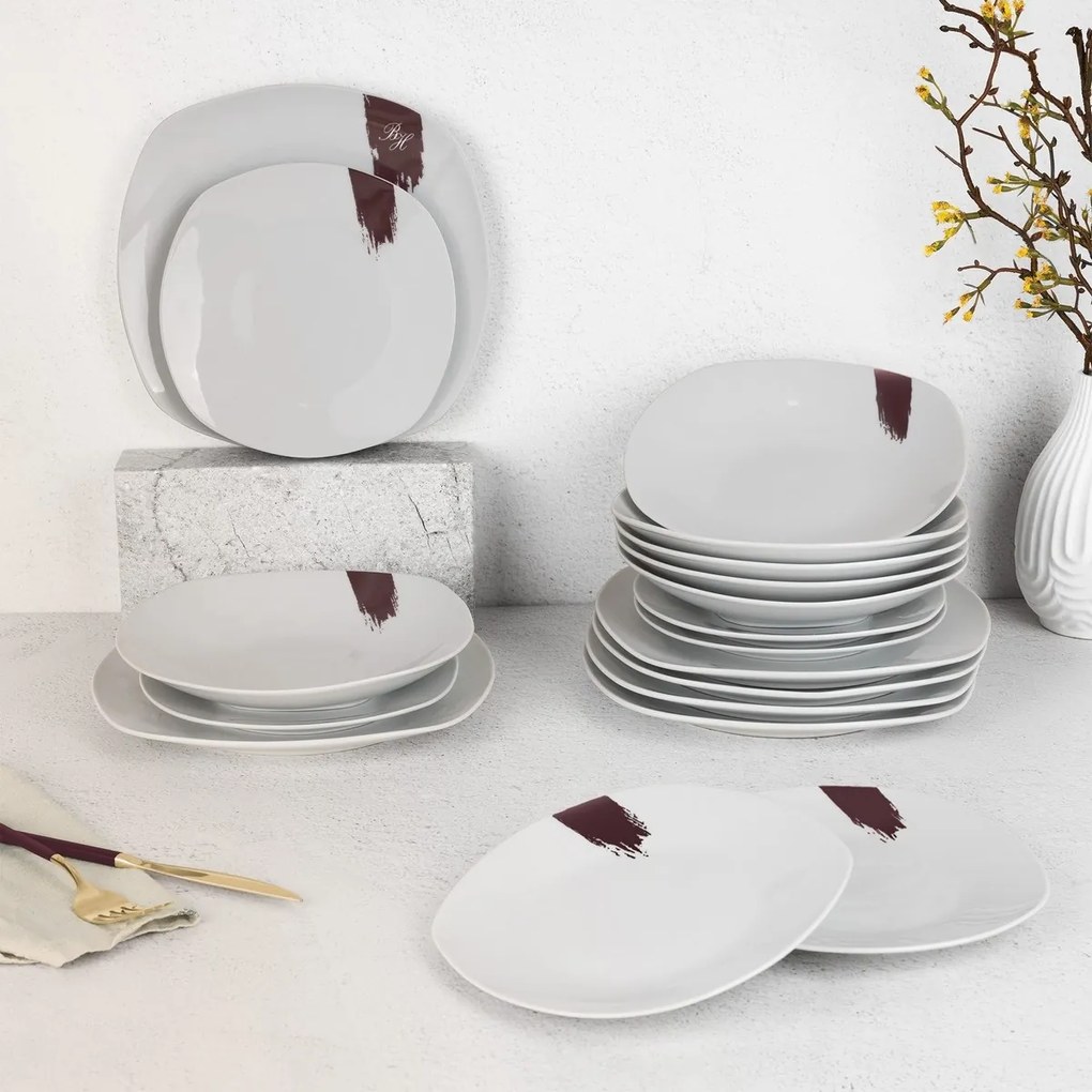 BerlingerHaus Set de 18 farfurii Leonardo, alb-bordó