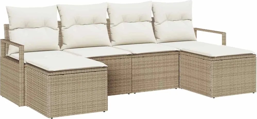 vidaXL Set de canapea cu pernă 6 pcs Bej și crem poliratan