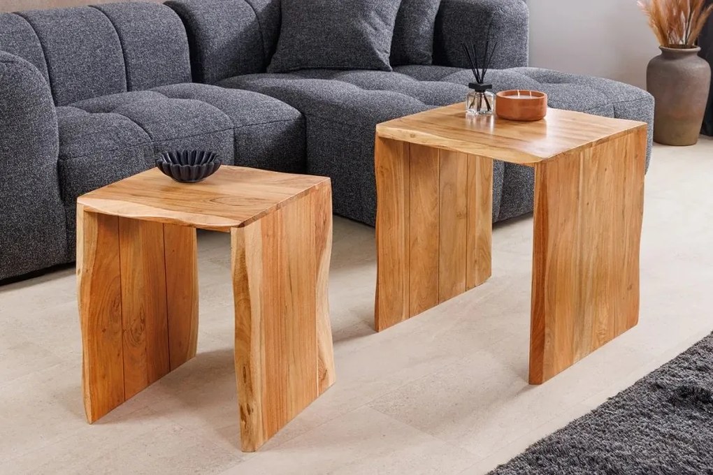 Set de 2 masute din lemn de salcam MAMMUT