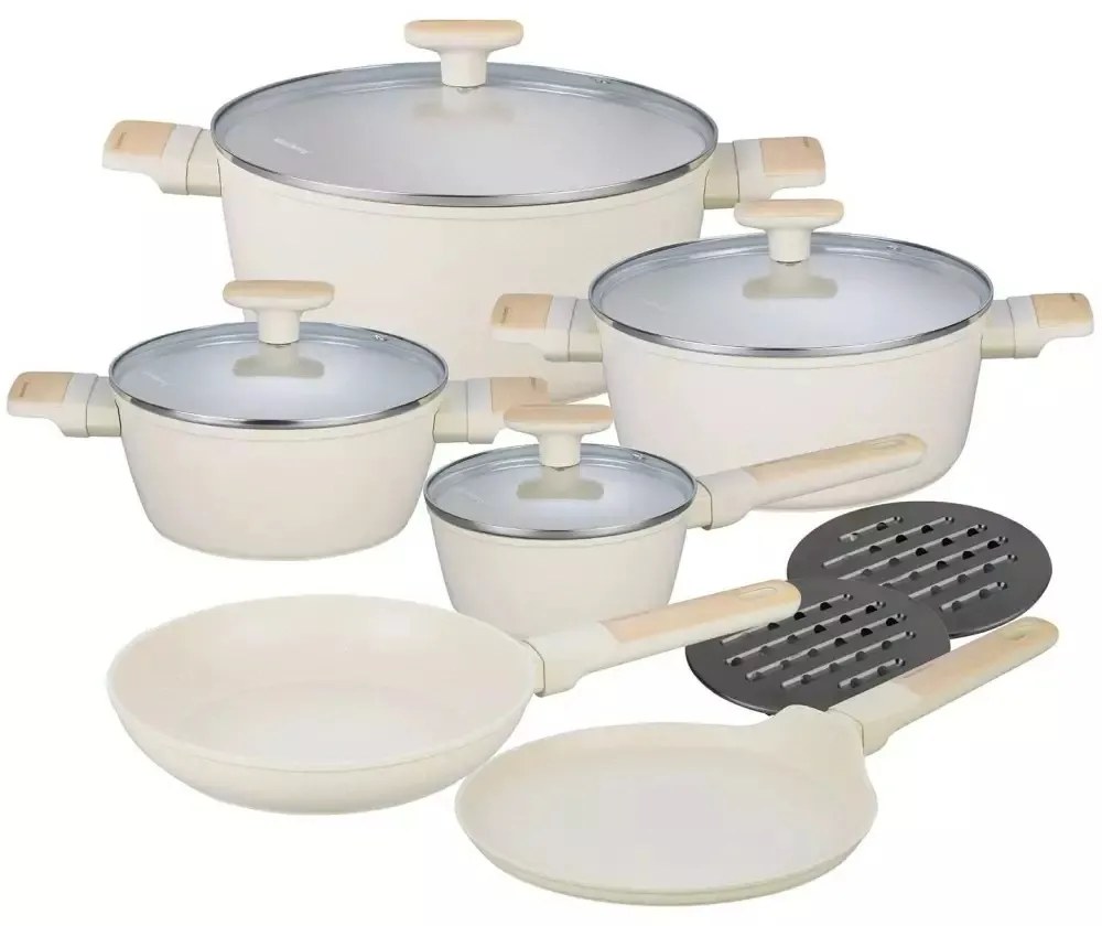 Set oale si tigai antiaderente cu capace Klausberg KB7833, bej, 16/20/24/28 cm, design modern, potrivite pentru toate tipurile de plita