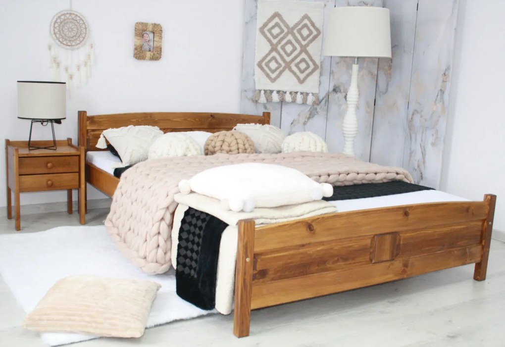 Expedo Pat înalt ANGEL + saltea sandwich MORAVIA + somieră GRATIS, 160 x 200 cm, nuc-lac