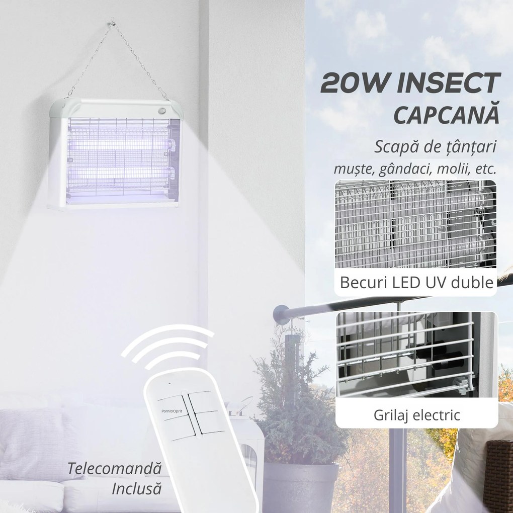 Lampa pentru insecte si tantari Outsunny, 20W cu lumina LED UV, 39x8x28cm | Aosom RO