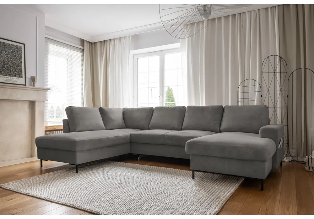 Colțar gri extensibil cu tapițerie din catifea reiată (cu colț pe partea stângă ) Lofty Lilly – Miuform