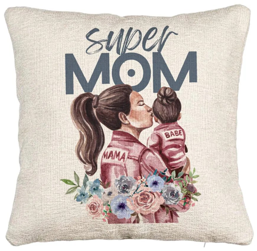 Perna Decorativa Canapea, Model Super MOM Babe, 40x40 cm, Cu fermoar