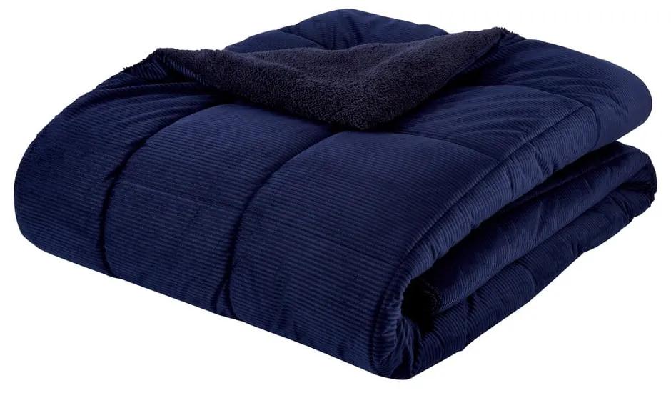 Cuvertură albastru-închis matlasată din micropluș pentru pat dublu 200x220 cm Cosy Cord – Catherine Lansfield