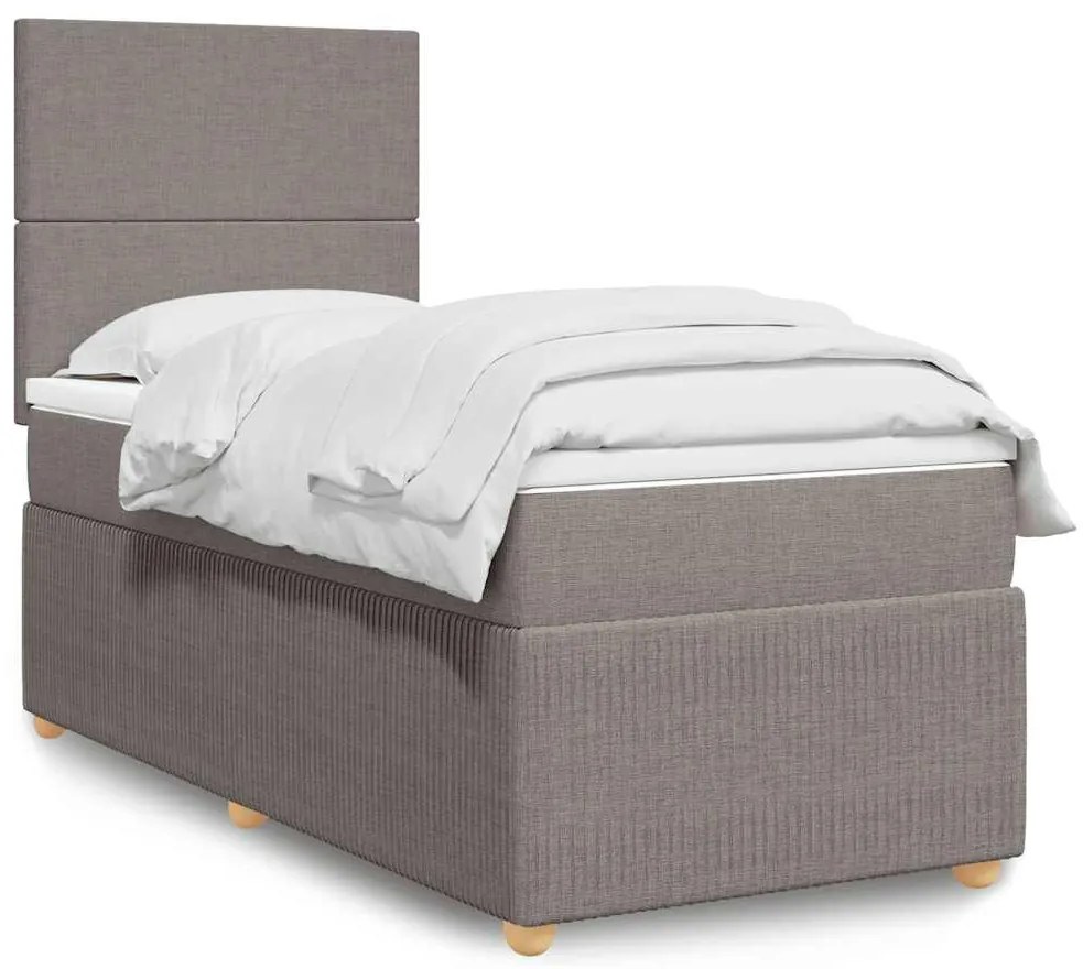 vidaXL Pat box spring cu saltea, gri taupe, 90x190 cm, textil