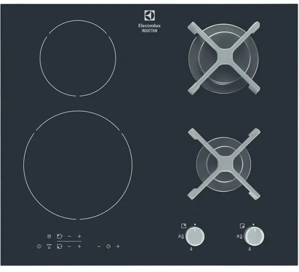 ELECTROLUX Plita incorporabila, electrolux, egd6576nok, mixta, 2 zone gatit pe gaz, 2 zone de inductie, 60 cm, negru