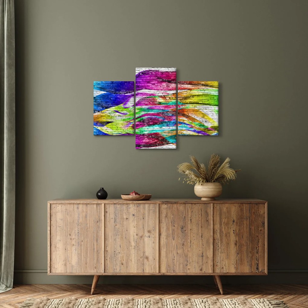 Tablou - Zid de cărămidă cu flăcări colorate (90x60 cm)