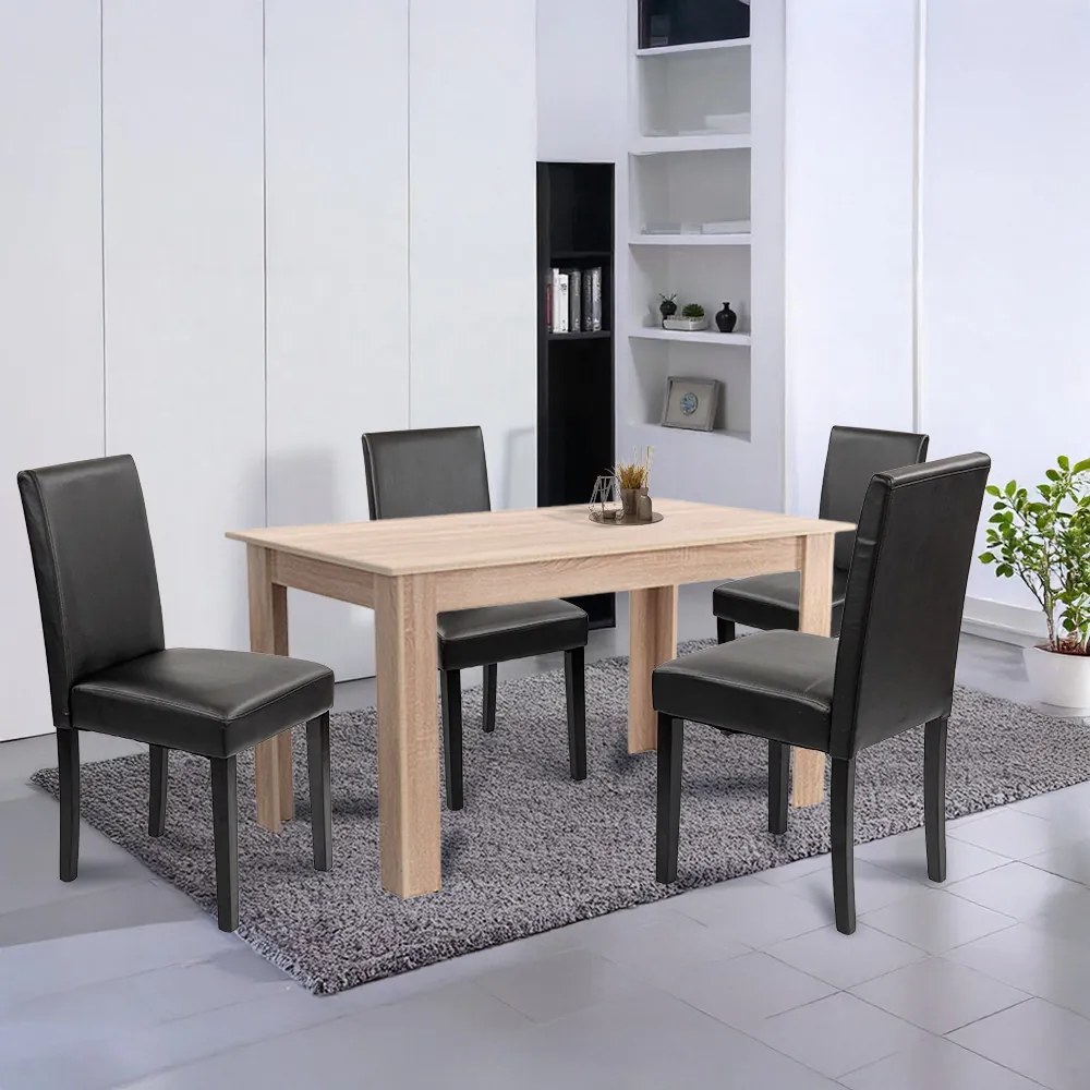 Set de masă Leon 4+1, stejar Sonoma-negru