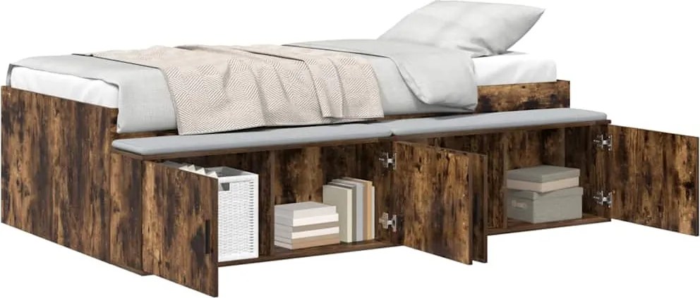 vidaXL Cadru de pat cu sertar Stejar fumuriu 90 x 190 cm Lemn compozit