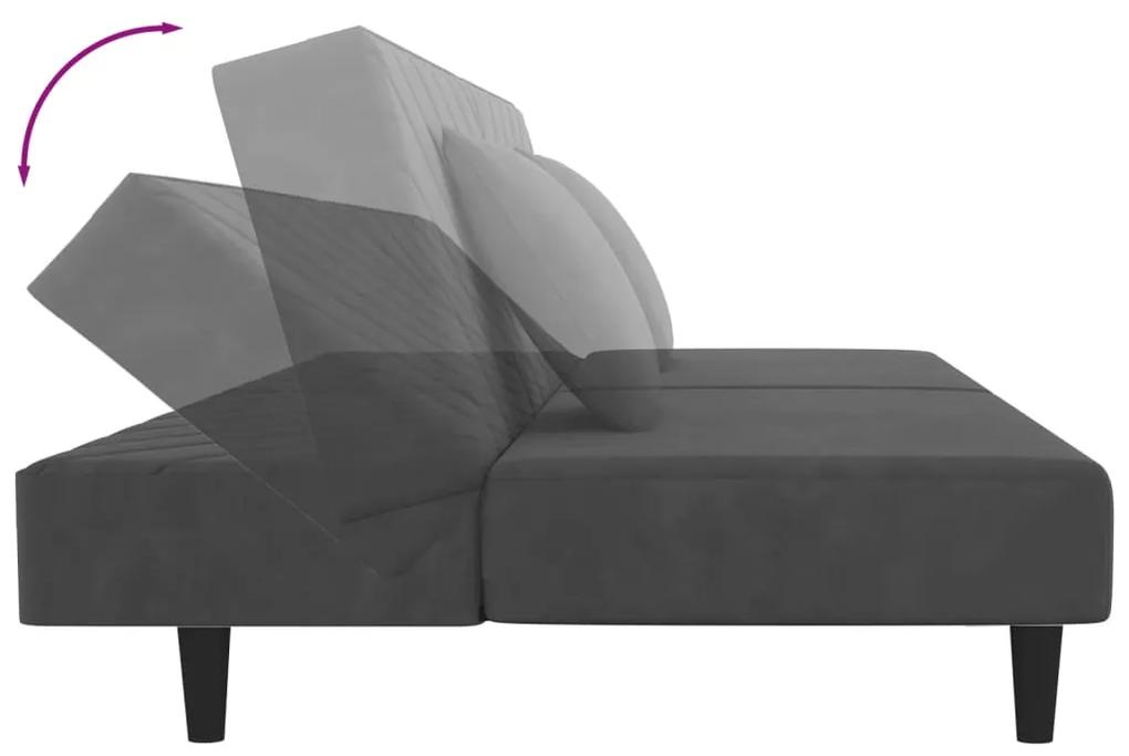 Canapea extensibila cu 2 locuri, 2 perne, gri inchis, catifea Morke gra, Fara scaunel pentru picioare Fara scaunel pentru picioare