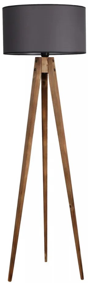 Lampa de Podea cu 3 Picioare din Lemn, Soclu E27, Max. 60W, Culoare Maro / Gri