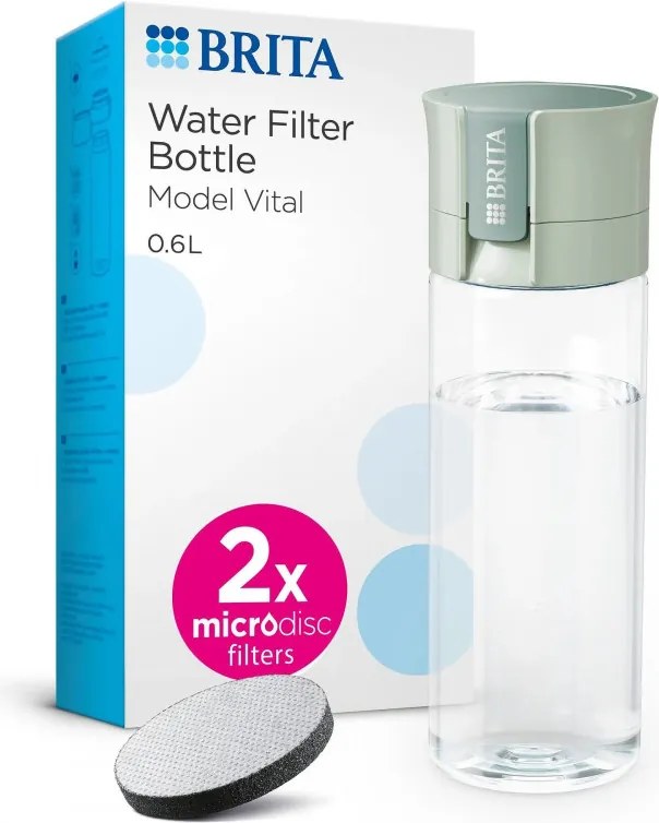 Sticlă filtrantă pentru apă Brita Fill & Go Vital, 600 ml, filtre MicroDisc, fără BPA, verde deschis
