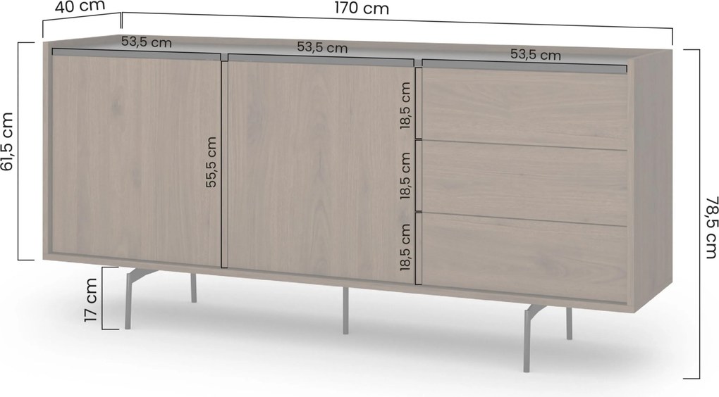 Comodă Zenar 170 cm cu sertare - nuc elegant / negru