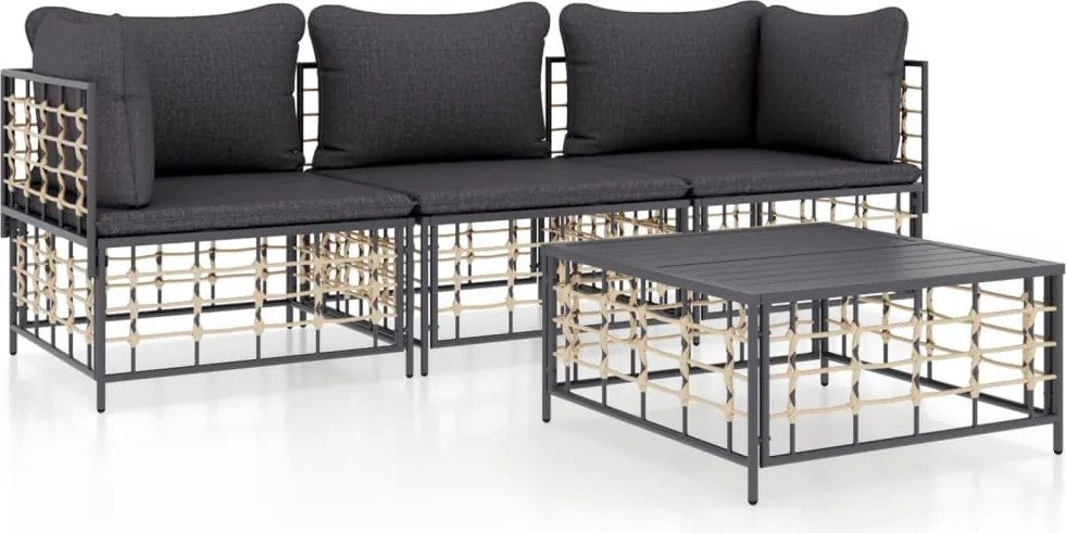 vidaXL Set șezlonguri de grădină 4 piese cu perne, antracit, poliratan