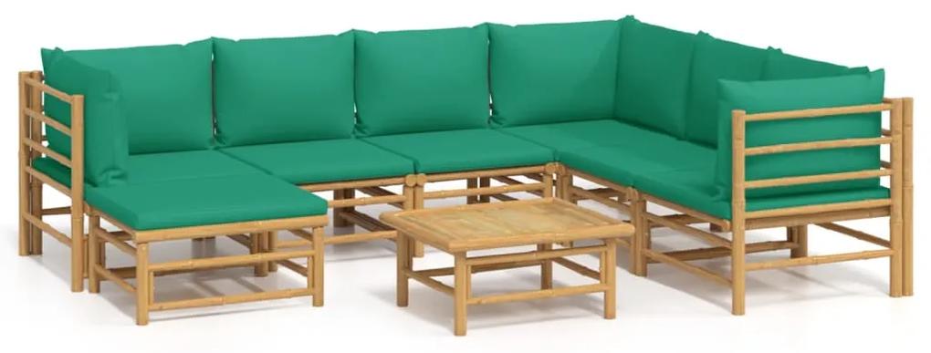 3155159 vidaXL Set mobilier de grădină cu perne verzi, 8 piese, bambus