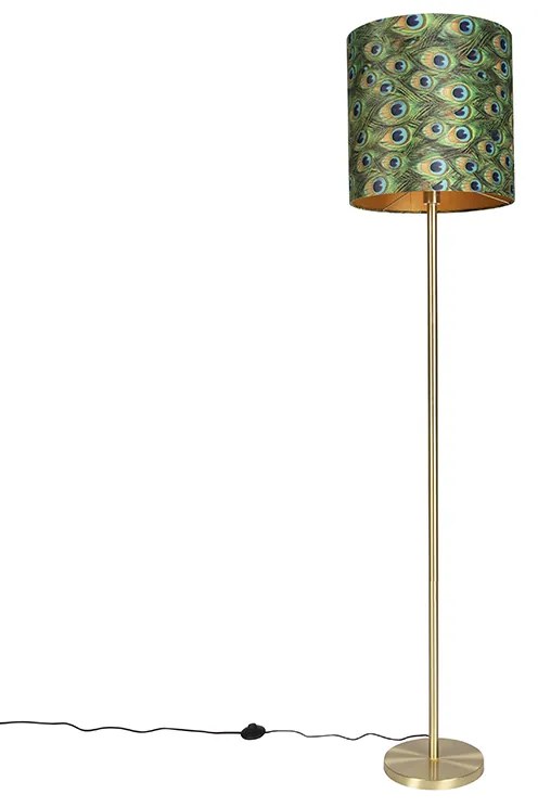Lampă de podea din alamă cu abajur cu motive de păun 40 cm - Simplo