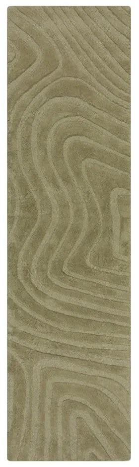 Covor tip traversă kaki țesut manual din lână 60x230 cm Mesmerise Sage – Flair Rugs