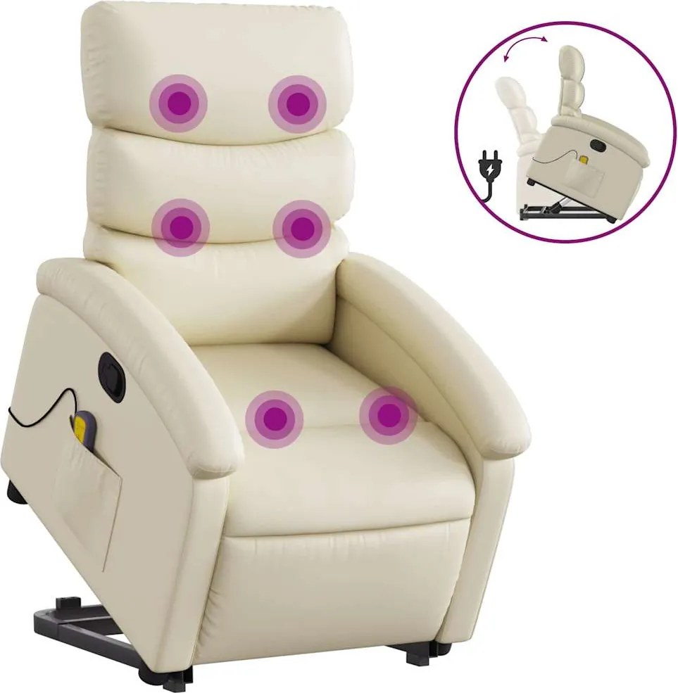 vidaXL Fotoliu rabatabil cu ridicare, crem, piele ecologică