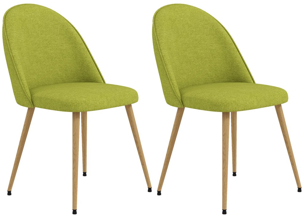 HOMCOM Set de 2 Scaune de Comedor Scaune de Bucătărie Căptușite cu Material din Lino cu Picioare din Oțel Suport 120 kg 50x52x83 cm Verde | Aosom Romania