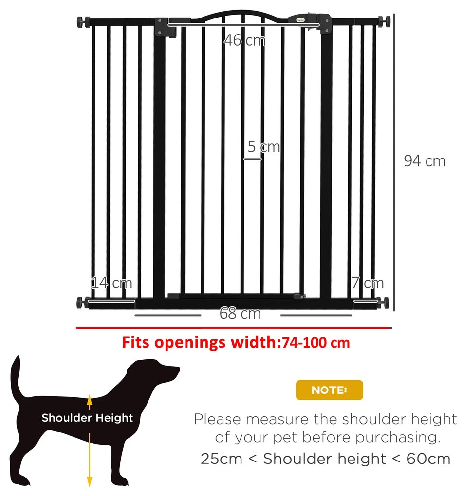 PawHut Poartă Extensibilă pentru Câini fără Șuruburi, Poartă de Siguranță Reglabilă, 94-100x94 cm, Negru | Aosom Romania