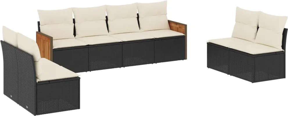 vidaXL Set mobilier de grădină cu perne, 8 piese, negru, poliratan