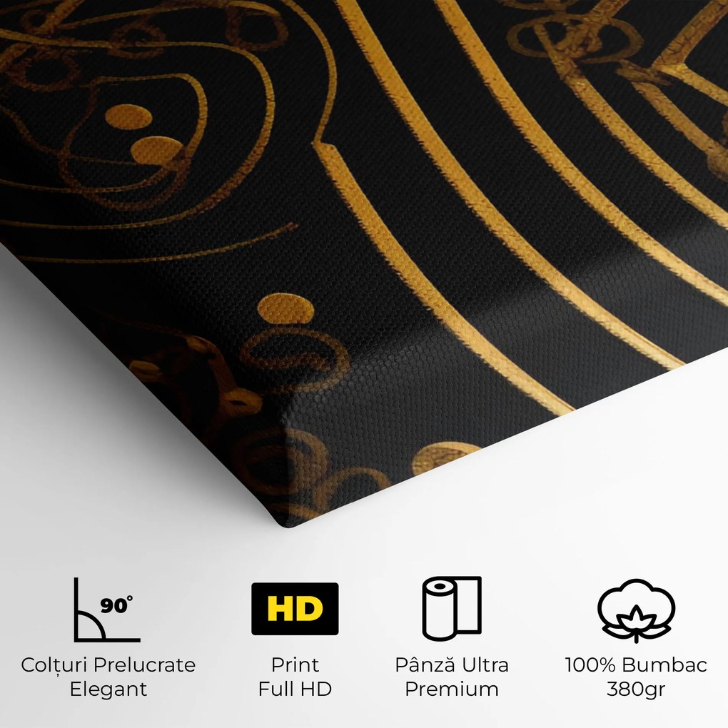 Tablou Canvas, 70x100cm, Dormitor si Living, Abstracte, Abstract cu linii, Gold Circle With Lines (2)