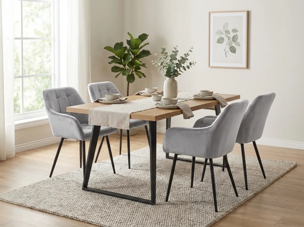 Fotoliu de sufragerie LOREN VELVET gri cu picioare negre