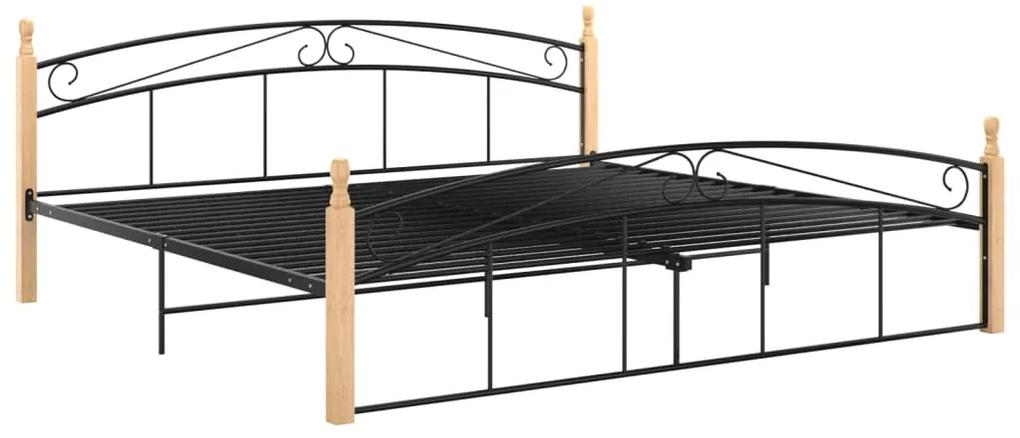 324931 vidaXL Cadru de pat, negru, 200x200 cm, metal și lemn masiv de stejar
