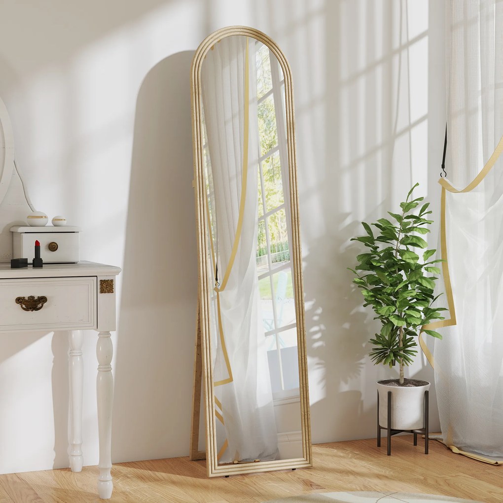 Oglindă HOMCOM de Podea și de Perete cu Suport, efect de Piatră, 40x160cm, Bej. | Aosom Romania