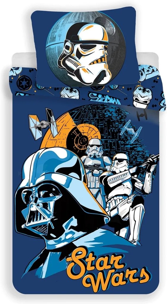 Lenjerie de pat Jerry Fabrics Star Wars Blue, din bumbac, 140 x 200 cm, 70 x 90 cm