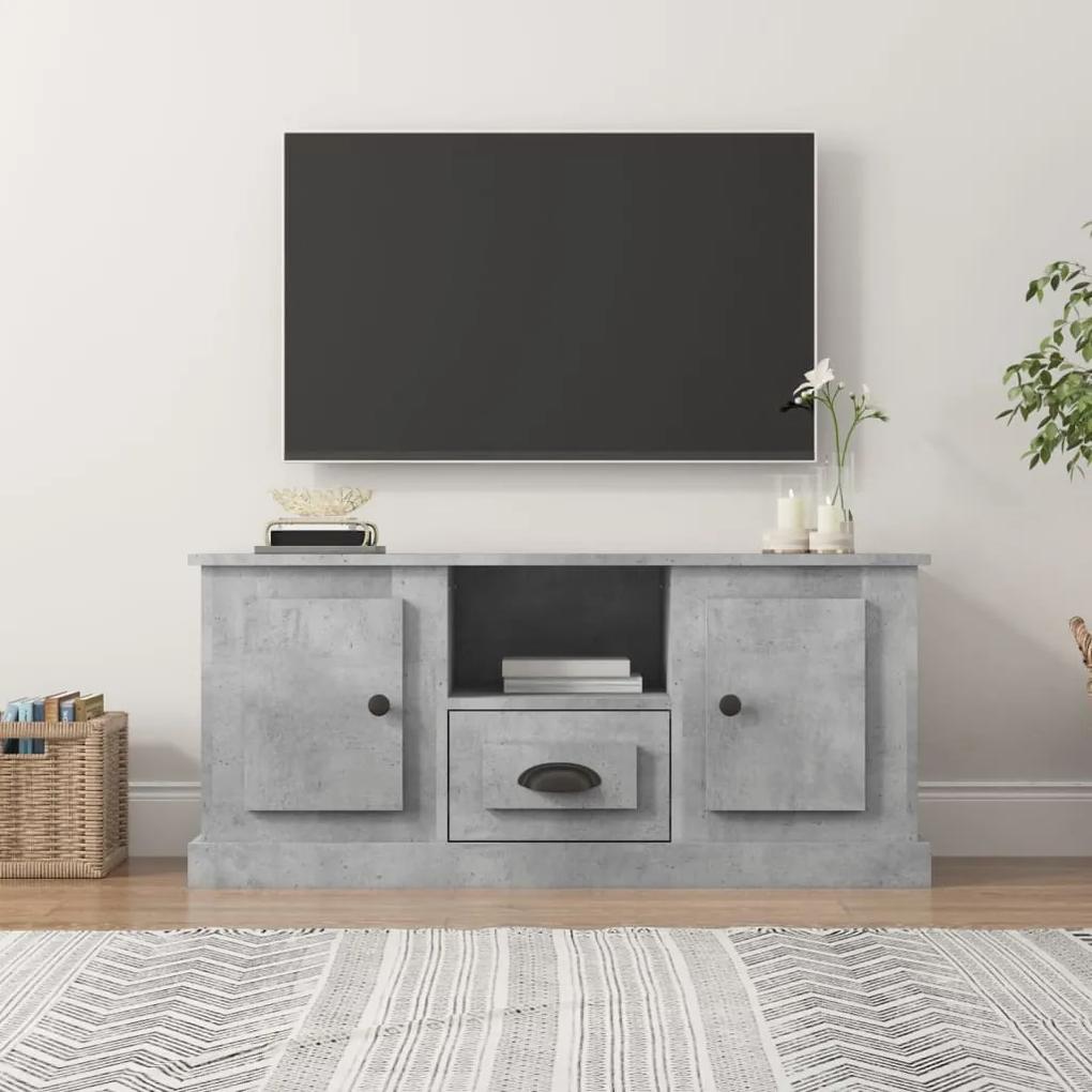Comoda TV, gri beton, 100x35,5x45 cm, lemn prelucrat