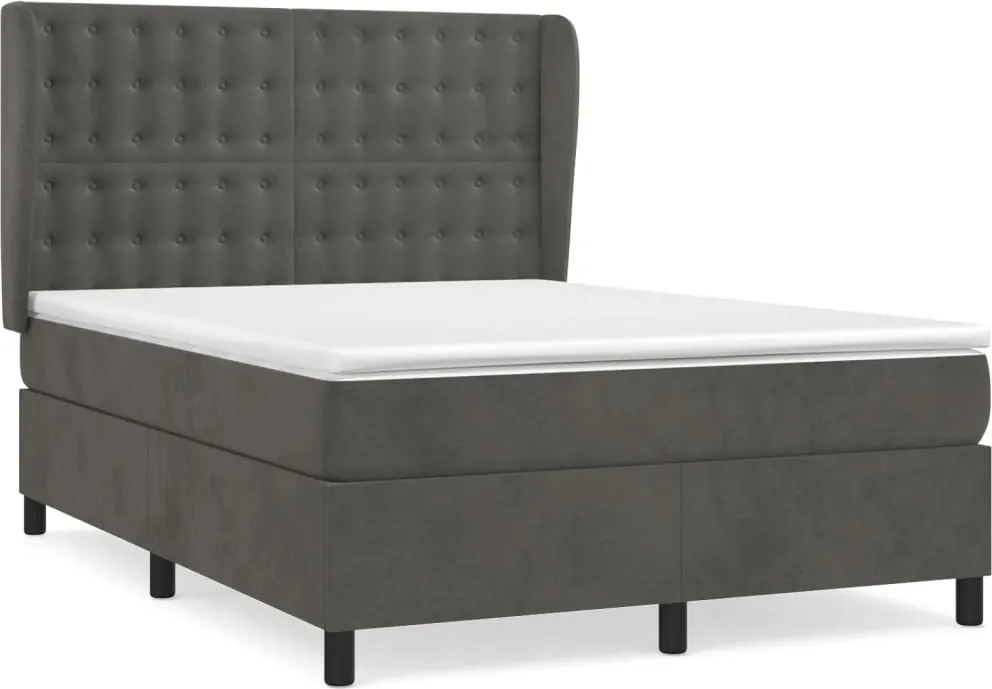vidaXL Pat box spring cu saltea, gri închis, 140x190 cm, catifea