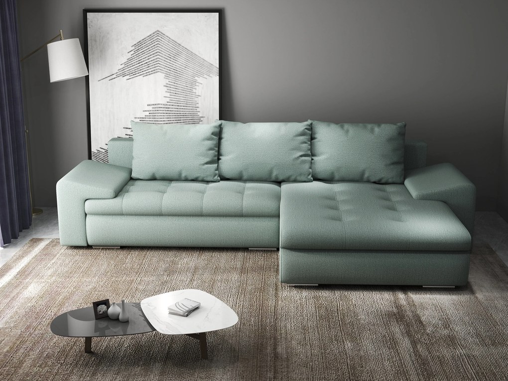 Colțar extensibil dumonde cu ladă de depozitare si sezut confortabil din spuma high-density, Leonardo Enjoy Mint 260x185 cm II