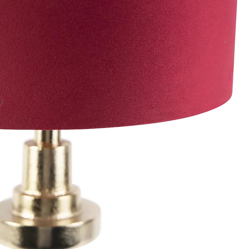 Lampă de masă Art Deco cu abajur de catifea roșu 35 cm - Diverso