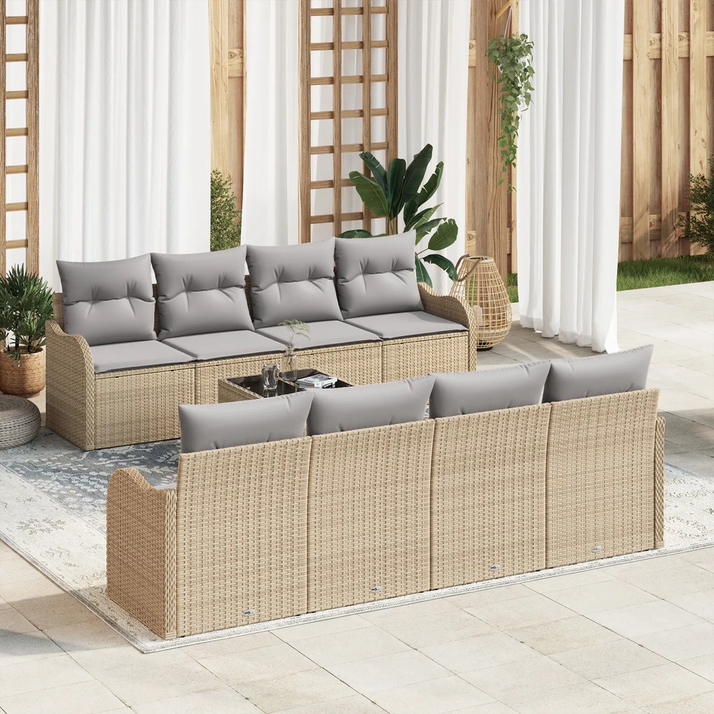 Set canapele grădină vidaXL 9 Piese cu Perne Bej Ratan Poli