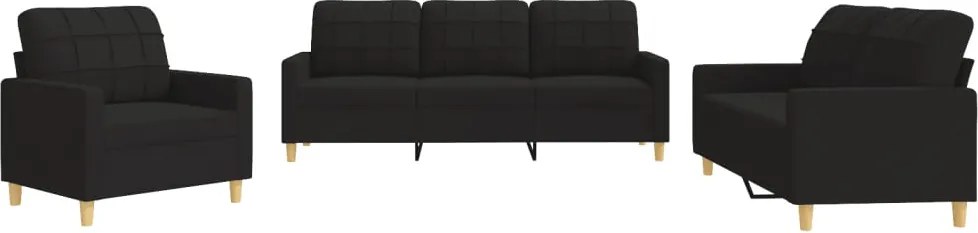 vidaXL Set de canapele cu perne, 3 piese, negru, textil