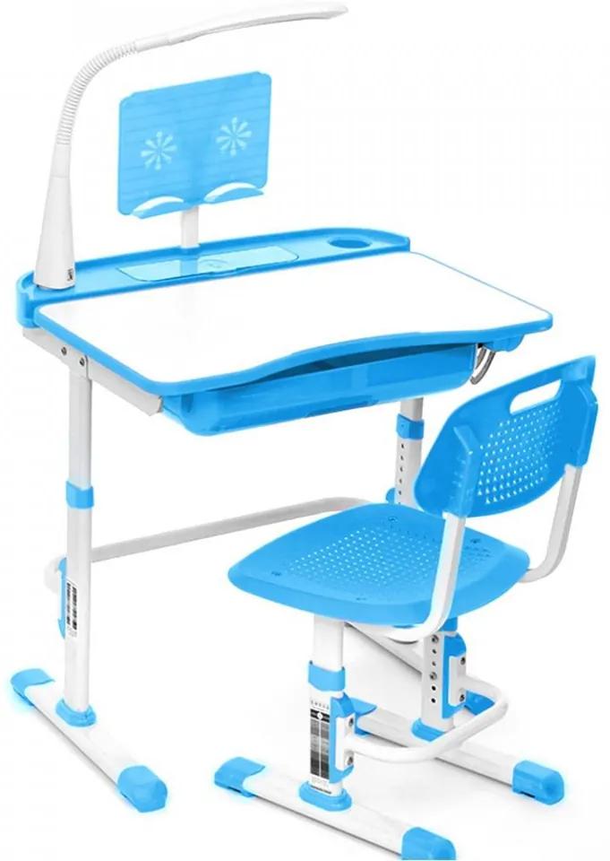 Birou cu scaun pentru copii Yinleader, metal/lemn, albastru/alb