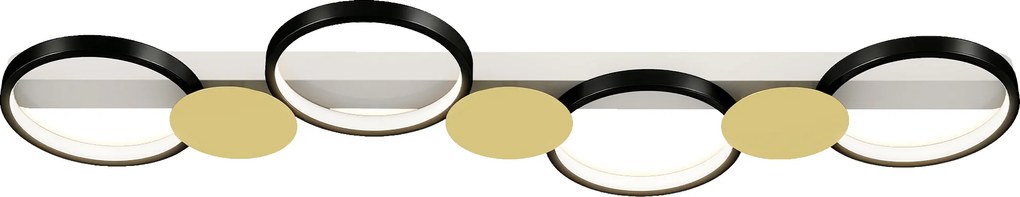 HOMCOM Lampă de tavan LED 38W 1500LM 3000K-6500K Lampă pentru living cu 4 becuri Telecomandă Schwarz+Gold | Aosom Romania