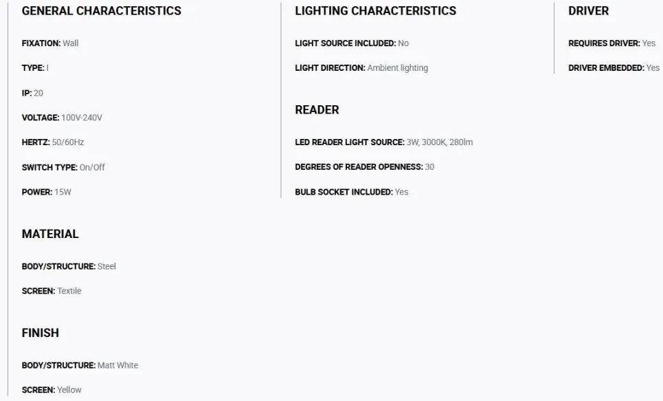 Aplica moderna design elegant SAMBA reader LED alb/galben