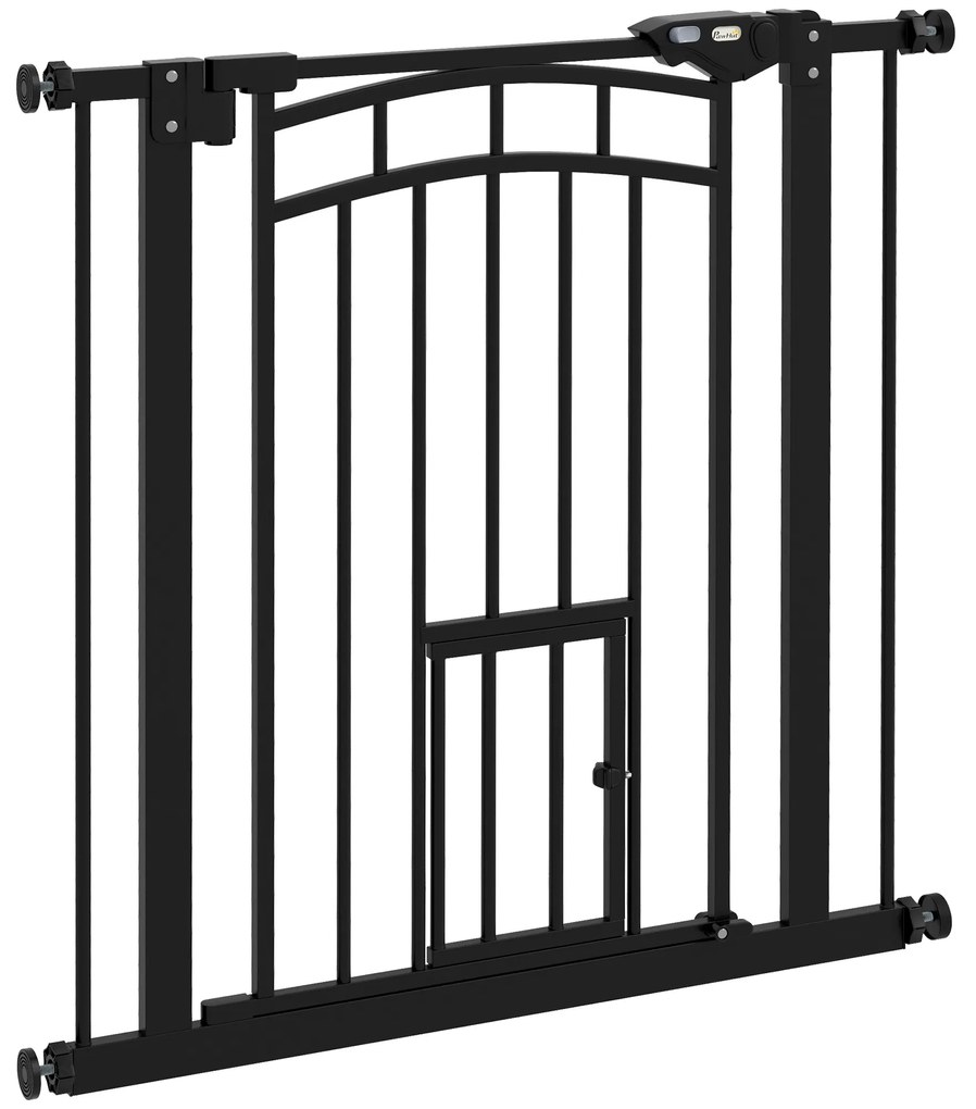 PawHut Barieră de siguranță pentru animale câini ușă cu închidere automată fără găurire de 74 à 80 cm oțel negru | Aosom Romania
