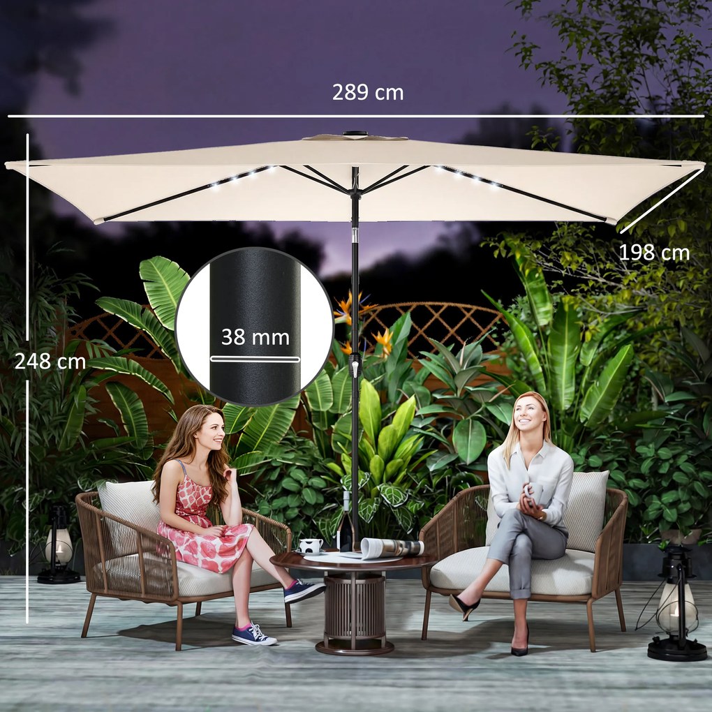 Outsunny Umbrelă de grădină cu 24 LED-uri solare Prelată înclinabilă Tija metalică 2,9x2,5 m crem | Aosom Romania
