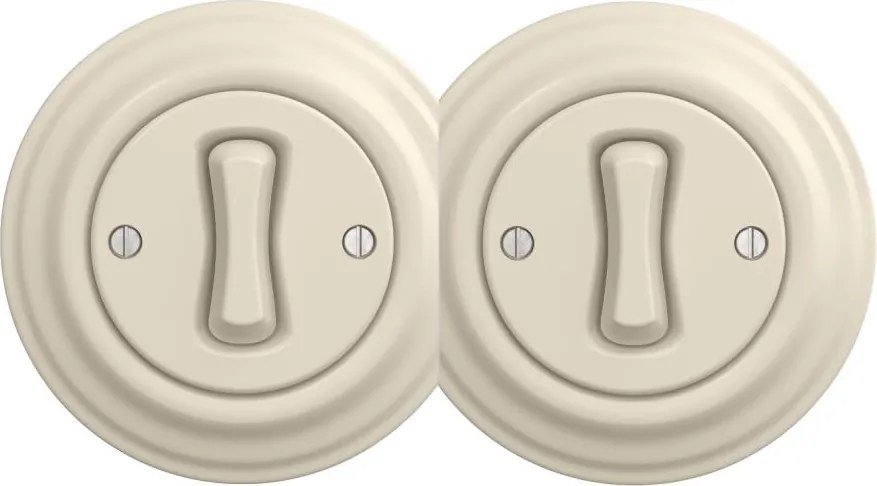 Kliklap - Întrerupător retro dublu unipolar cu ramă nr. 1, bej