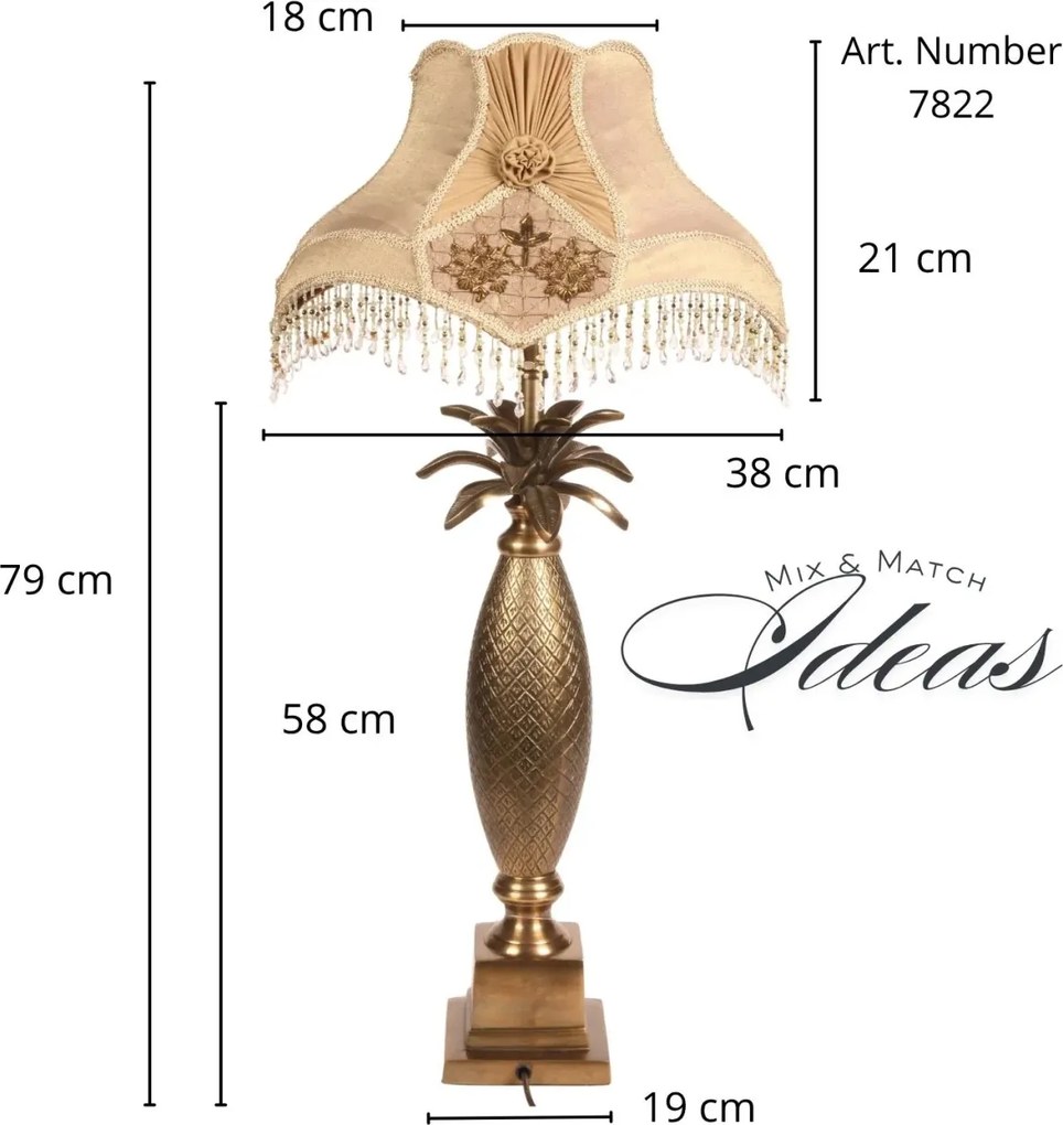 Lampă de masă din aluminiu, auriu, finisaj antichizat, 63 x 19 cm, „Gobelin”