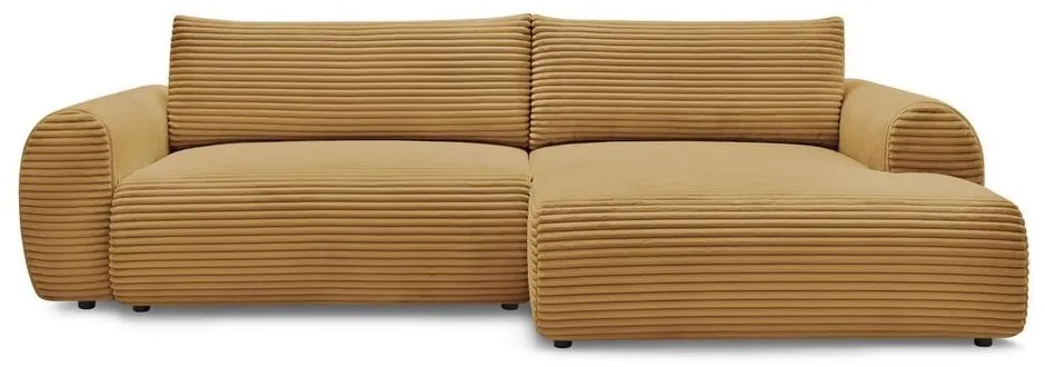 Colțar galben muștar extensibil cu tapițerie din catifea reiată (cu colț pe partea dreaptă) Lucien – Bobochic Paris