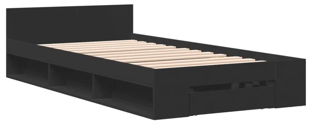 3280798 vidaXL Cadru de pat cu sertar, negru, 90x200 cm, lemn prelucrat